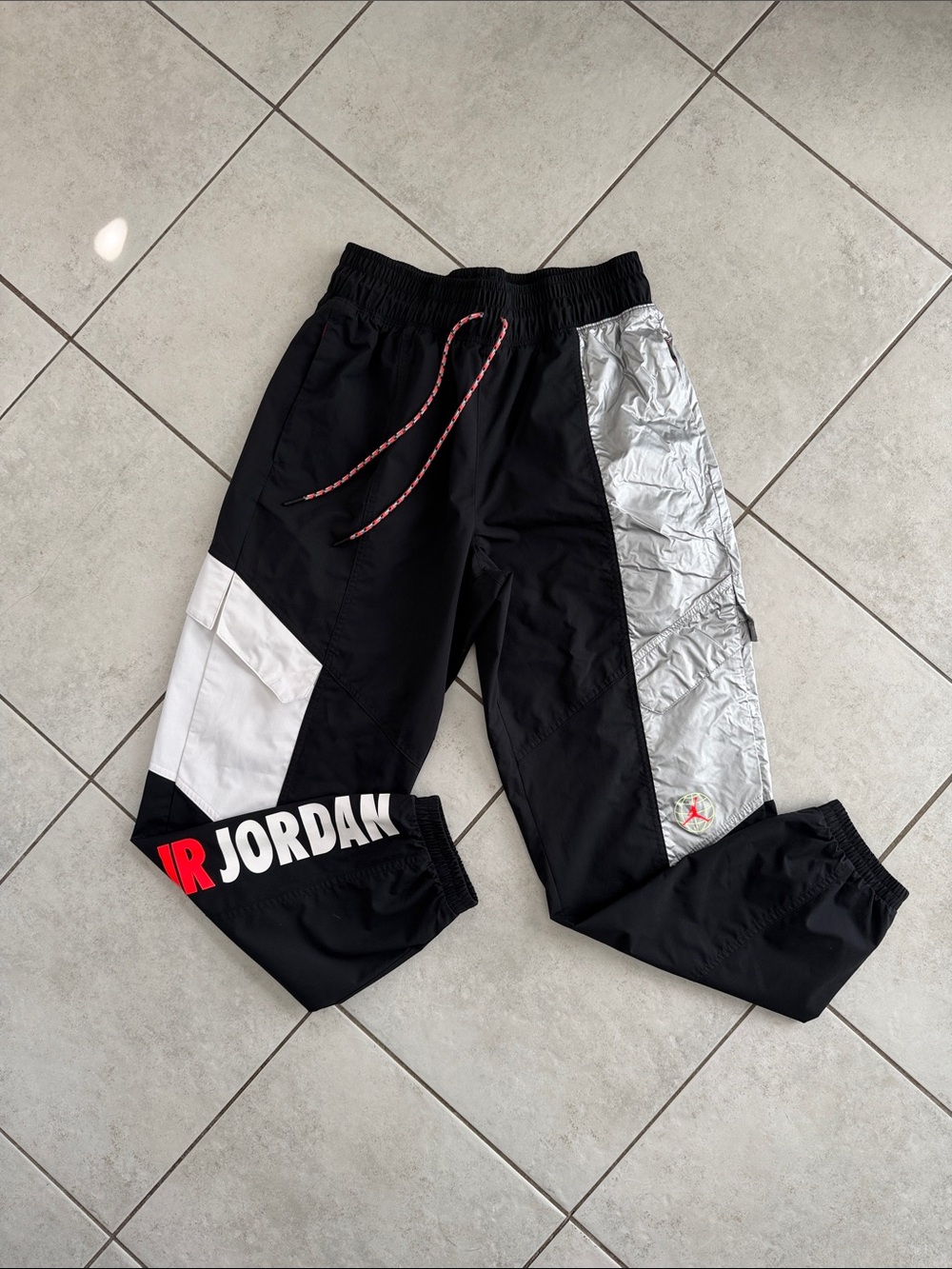 Jordan Black Silver and White Colorblock Cargos with Red Logo